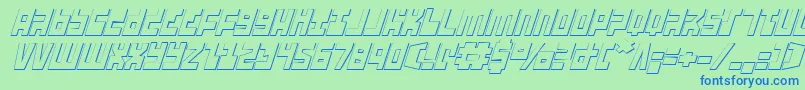 Ufohunter3Di-Schriftart – Blaue Schriften auf grünem Hintergrund