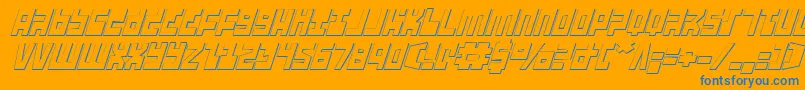 Ufohunter3Di-Schriftart – Blaue Schriften auf orangefarbenem Hintergrund