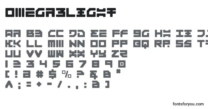 Czcionka Omega3Light – alfabet, cyfry, specjalne znaki