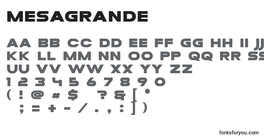 Czcionka MesaGrande – alfabet, cyfry, specjalne znaki