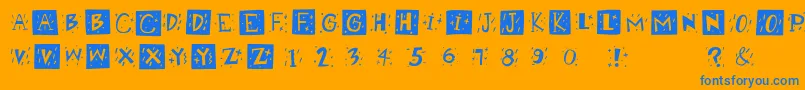 Retrocapsbw-Schriftart – Blaue Schriften auf orangefarbenem Hintergrund