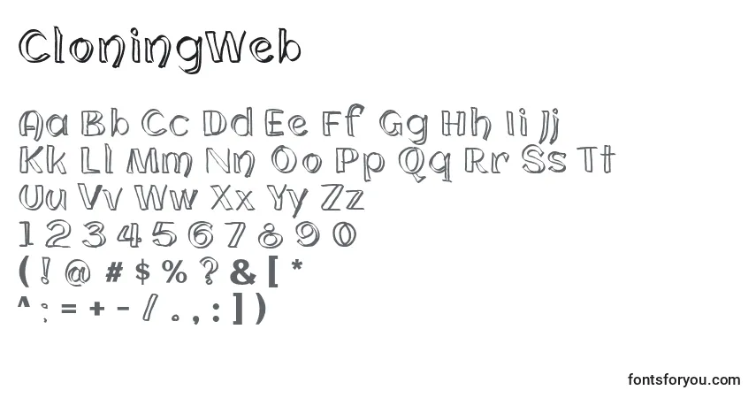A fonte CloningWeb – alfabeto, números, caracteres especiais