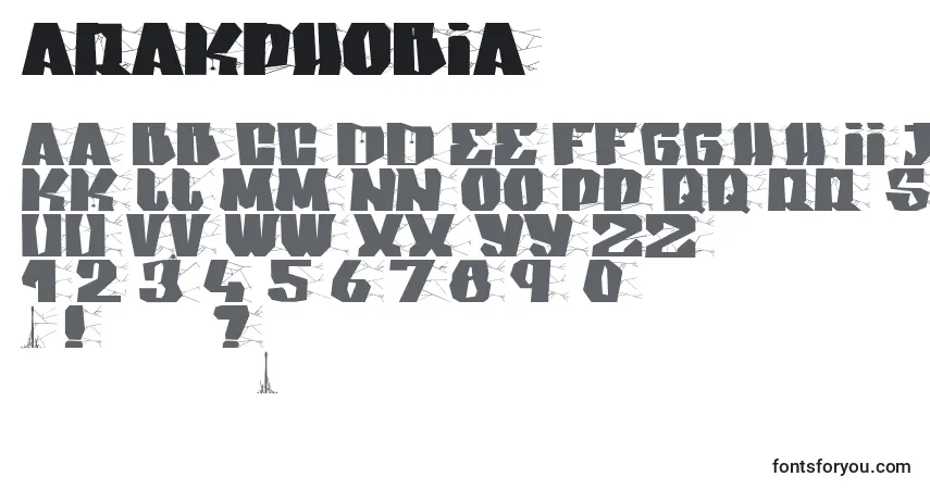 Schriftart Arakphobia – Alphabet, Zahlen, spezielle Symbole