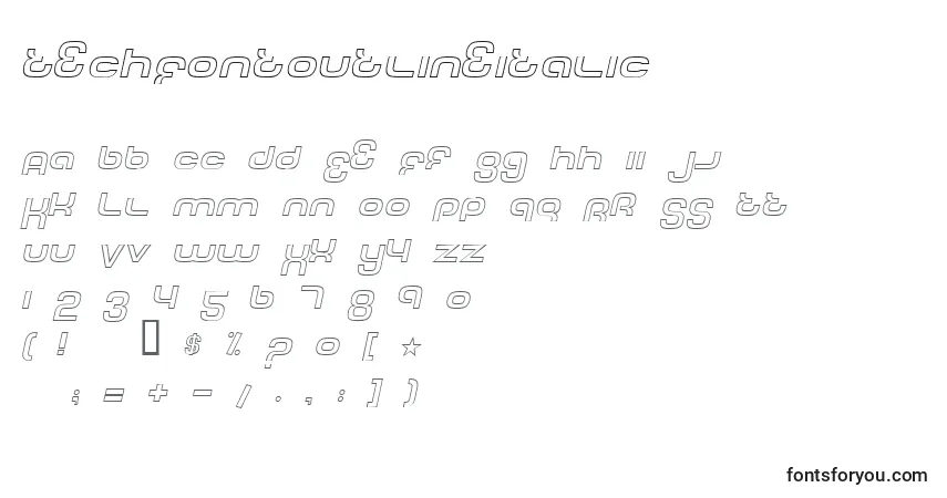 TechFontOutlineItalic-fontti – aakkoset, numerot, erikoismerkit