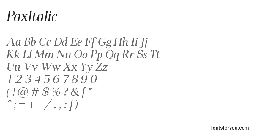 PaxItalic Font – alphabet, numbers, special characters