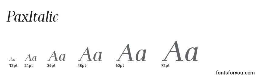 Размеры шрифта PaxItalic