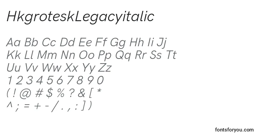 Schriftart HkgroteskLegacyitalic (110197) – Alphabet, Zahlen, spezielle Symbole