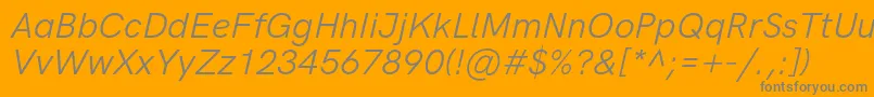 HkgroteskLegacyitalic-Schriftart – Graue Schriften auf orangefarbenem Hintergrund