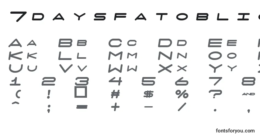 A fonte 7daysfatoblique – alfabeto, números, caracteres especiais