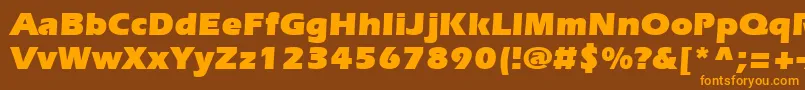 フォントItcErasLtUltra – オレンジ色の文字が茶色の背景にあります。