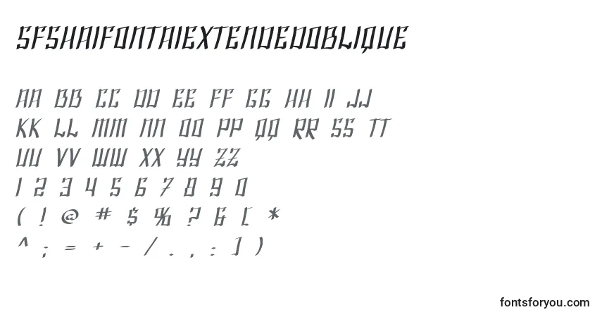 A fonte SfShaiFontaiExtendedOblique – alfabeto, números, caracteres especiais