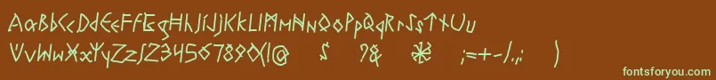 フォントRuneswrittenBold – 緑色の文字が茶色の背景にあります。