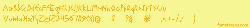 フォントRuneswrittenBold – オレンジの文字が黄色の背景にあります。