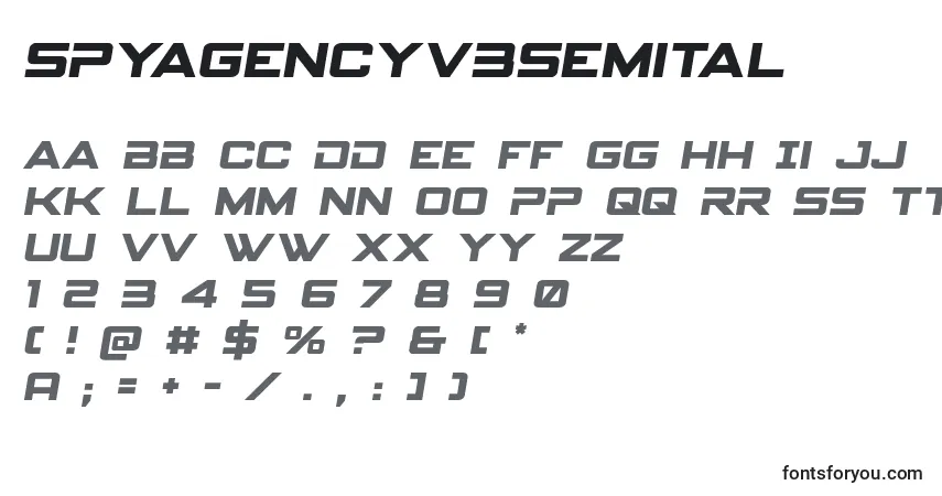 A fonte Spyagencyv3semital – alfabeto, números, caracteres especiais