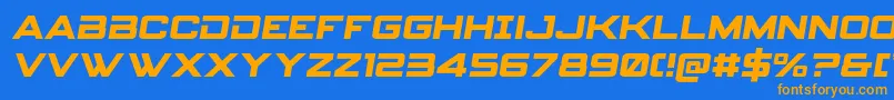 フォントSpyagencyv3semital – オレンジ色の文字が青い背景にあります。