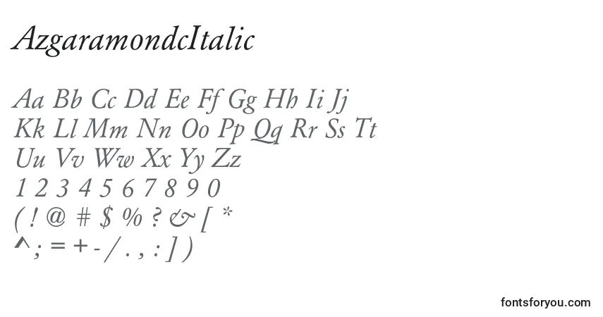 A fonte AzgaramondcItalic – alfabeto, números, caracteres especiais