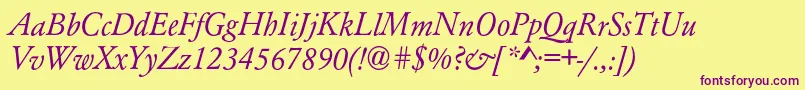 AzgaramondcItalic Font – Purple Fonts on Yellow Background