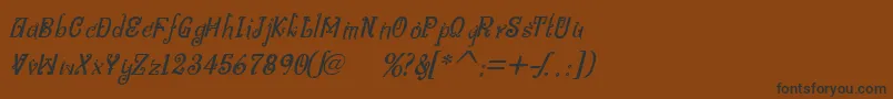 フォントBitlingniksmusicalItalic – 黒い文字が茶色の背景にあります