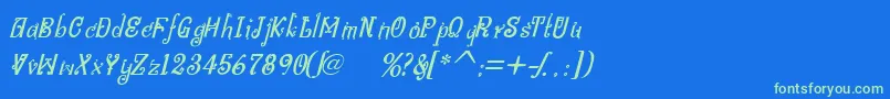 フォントBitlingniksmusicalItalic – 青い背景に緑のフォント