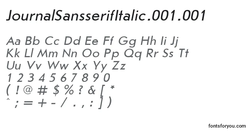 JournalSansserifItalic.001.001 Font – alphabet, numbers, special characters