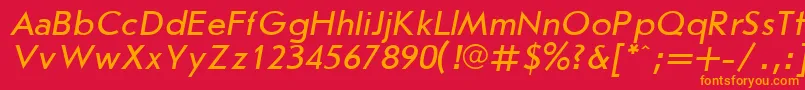 JournalSansserifItalic.001.001-fontti – oranssit fontit punaisella taustalla