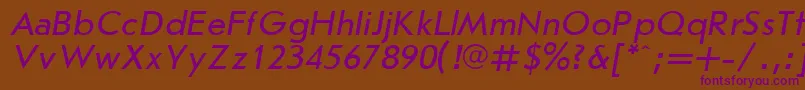 JournalSansserifItalic.001.001-fontti – violetit fontit ruskealla taustalla