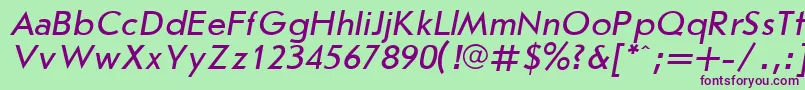 JournalSansserifItalic.001.001-fontti – violetit fontit vihreällä taustalla