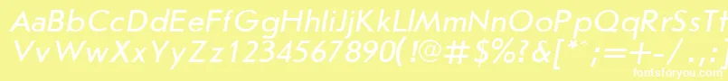 JournalSansserifItalic.001.001-fontti – valkoiset fontit keltaisella taustalla