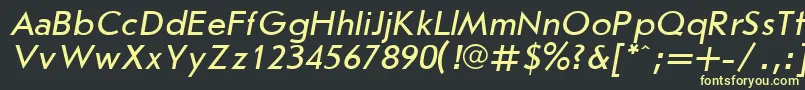フォントJournalSansserifItalic.001.001 – 黒い背景に黄色の文字