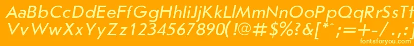 JournalSansserifItalic.001.001-fontti – keltaiset fontit oranssilla taustalla