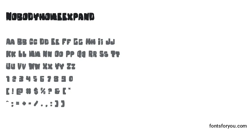 Czcionka Nobodyhomeexpand – alfabet, cyfry, specjalne znaki