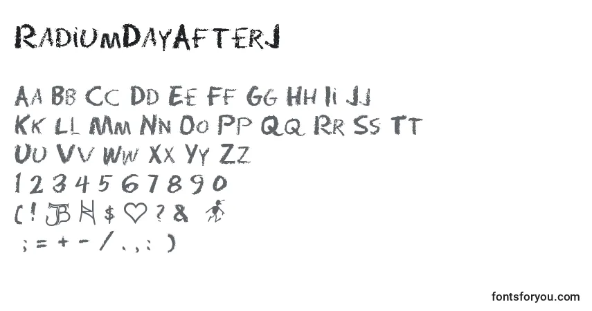 A fonte RadiumDayAfterJ – alfabeto, números, caracteres especiais
