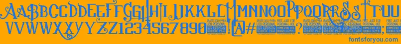 SuckerFontJcFonts-Schriftart – Blaue Schriften auf orangefarbenem Hintergrund