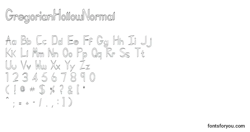 Czcionka GregorianHollowNormal – alfabet, cyfry, specjalne znaki