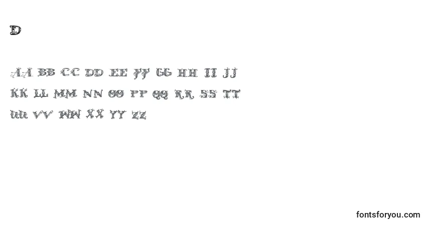 A fonte D – alfabeto, números, caracteres especiais