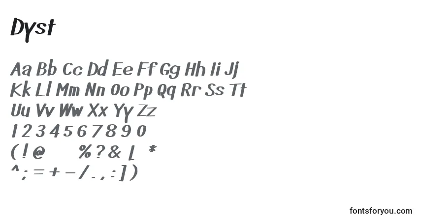 Schriftart Dyst – Alphabet, Zahlen, spezielle Symbole