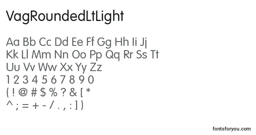 A fonte VagRoundedLtLight – alfabeto, números, caracteres especiais