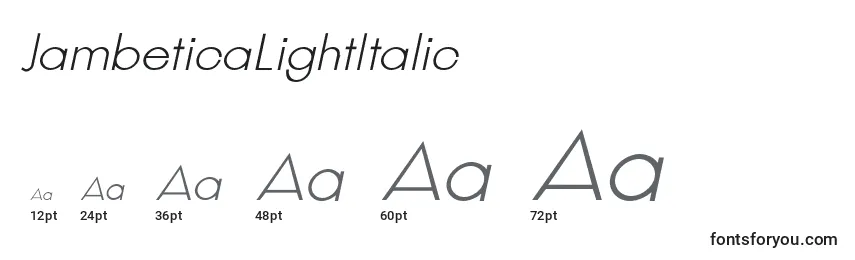 Размеры шрифта JambeticaLightItalic