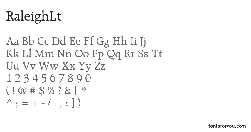 A fonte RaleighLt – alfabeto, números, caracteres especiais