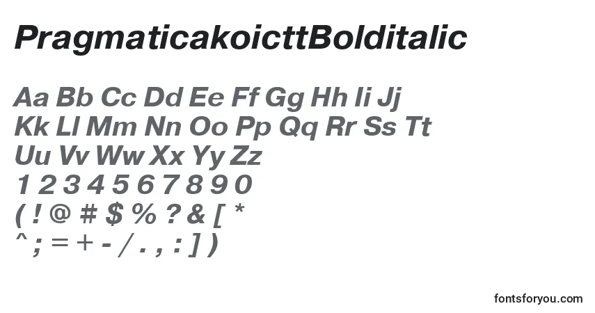 Schriftart PragmaticakoicttBolditalic – Alphabet, Zahlen, spezielle Symbole