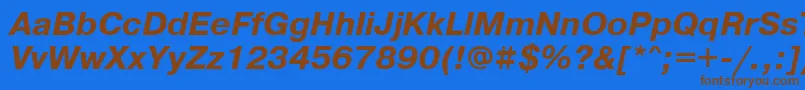 フォントPragmaticakoicttBolditalic – 茶色の文字が青い背景にあります。