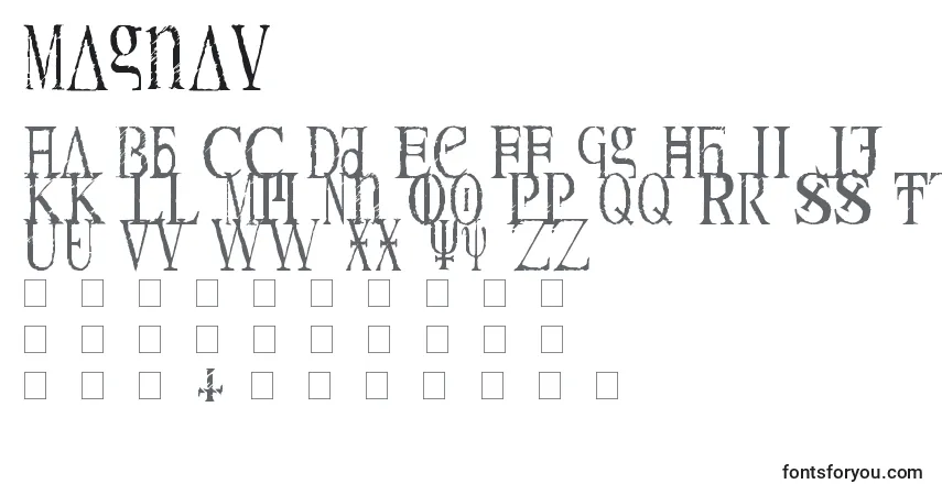 Schriftart Magnav – Alphabet, Zahlen, spezielle Symbole