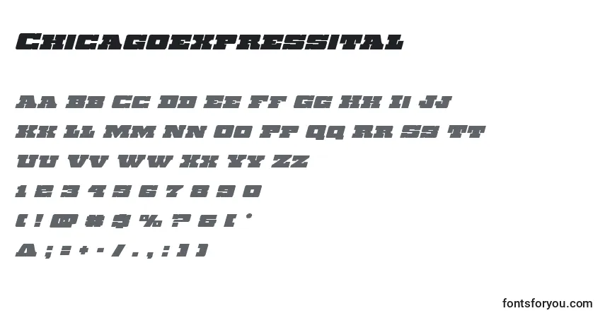 Chicagoexpressitalフォント–アルファベット、数字、特殊文字