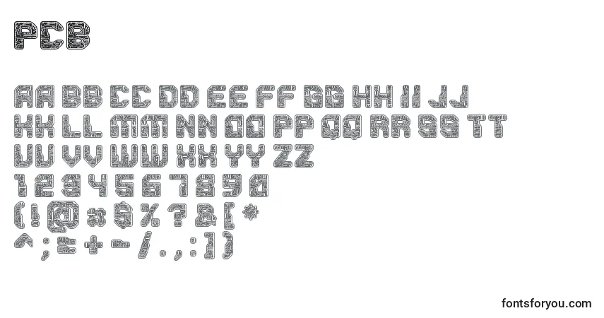 A fonte Pcb – alfabeto, números, caracteres especiais