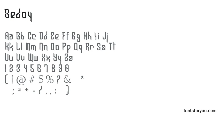 Czcionka Bedoy – alfabet, cyfry, specjalne znaki