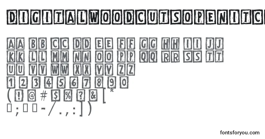 Fuente DigitalWoodcutsOpenItcTt - alfabeto, números, caracteres especiales