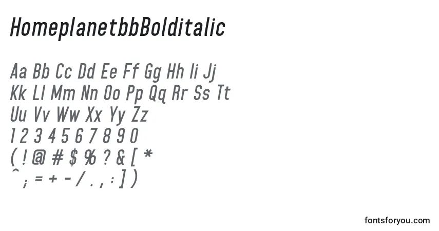 Шрифт HomeplanetbbBolditalic (110256) – алфавит, цифры, специальные символы