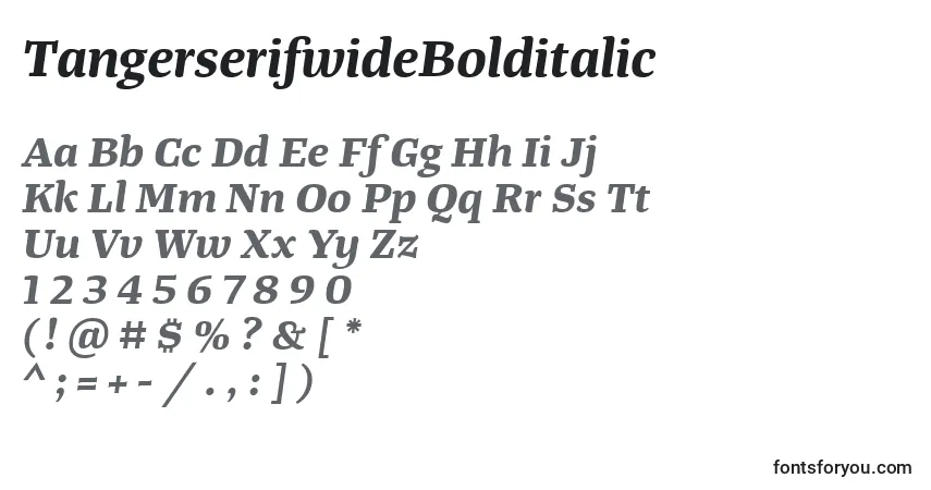 Czcionka TangerserifwideBolditalic – alfabet, cyfry, specjalne znaki