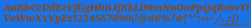 フォントTangerserifwideBolditalic – 茶色の文字が青い背景にあります。