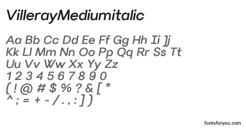 A fonte VillerayMediumitalic – alfabeto, números, caracteres especiais